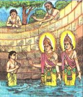 Upamanyu getting blessings of Rishi Uddalak and Ashwini Kumars